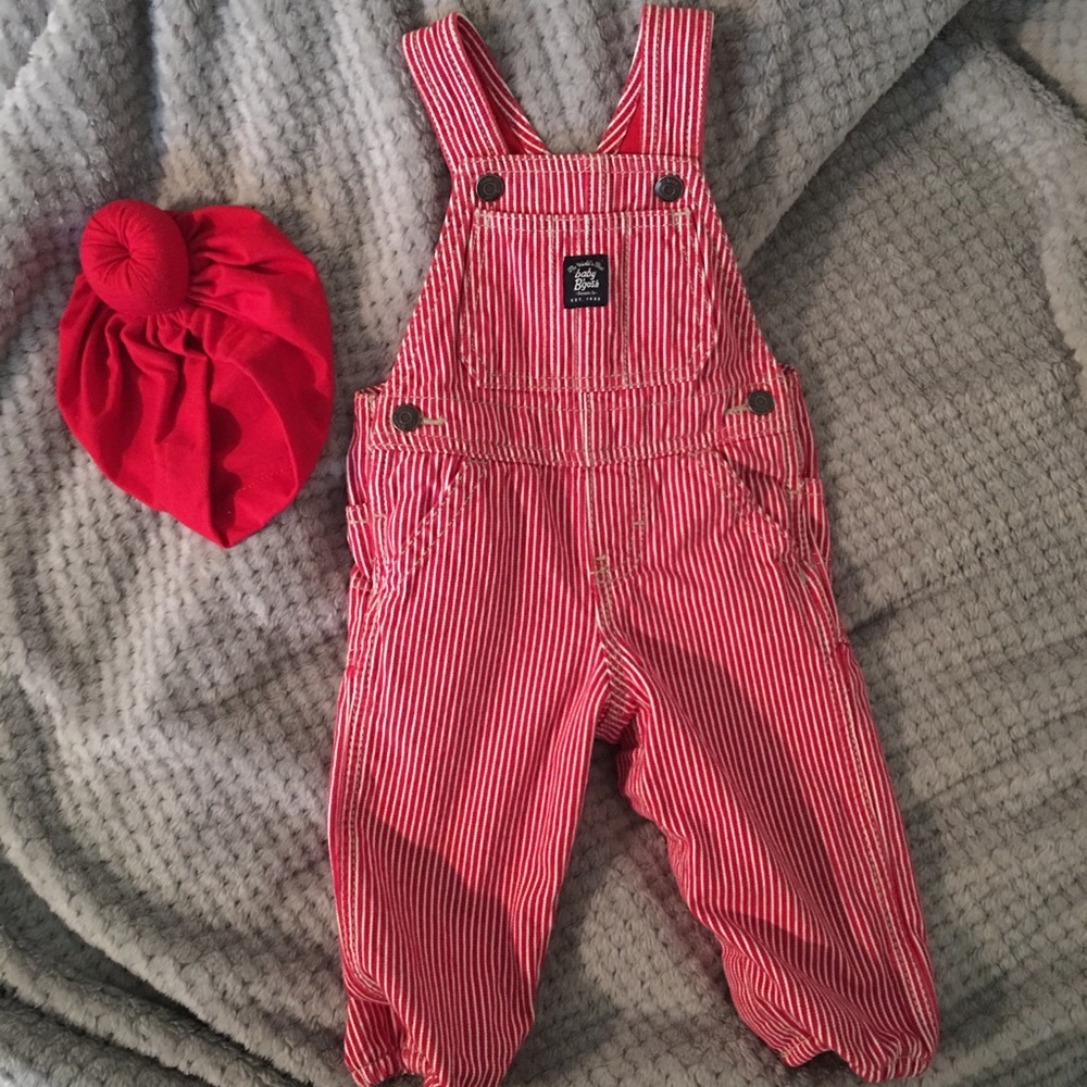 Osh Kosh overalls & turban baby girl set